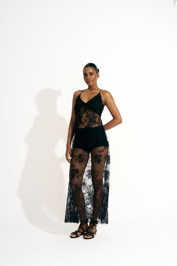 vestido renda preto longo