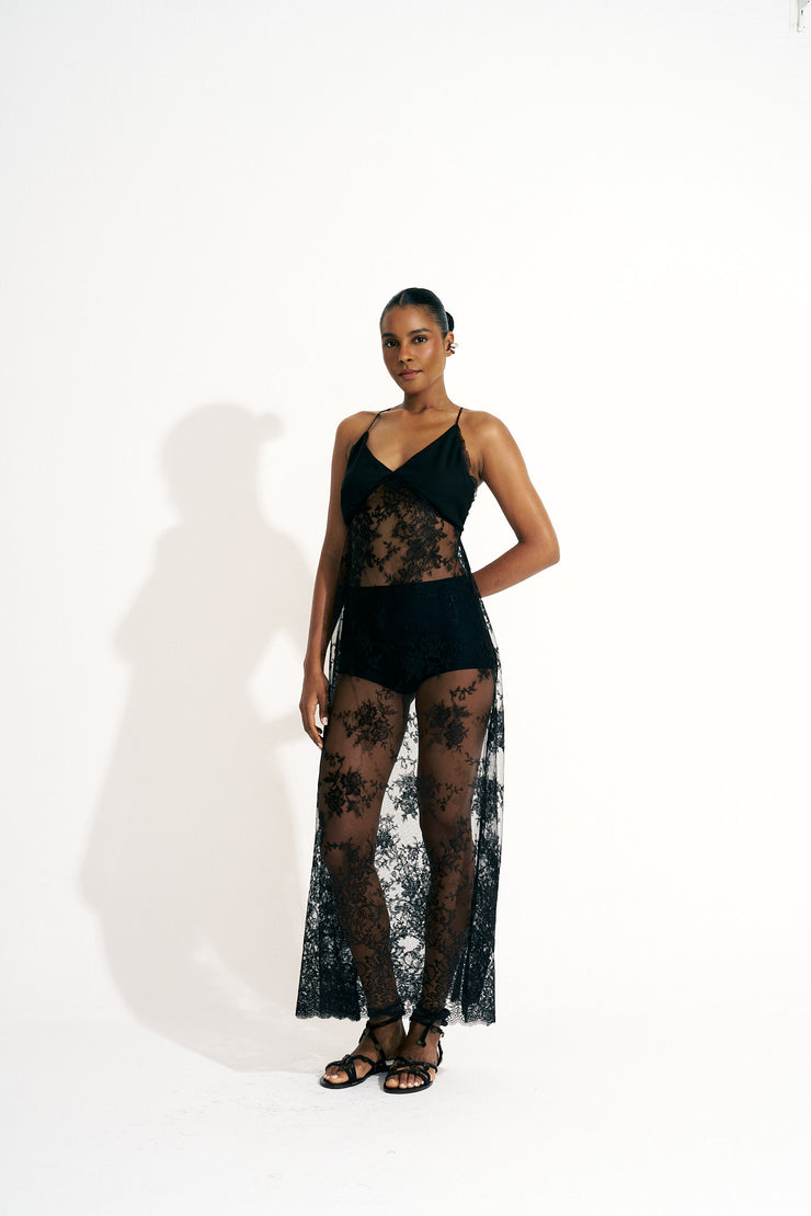 vestido renda preto longo