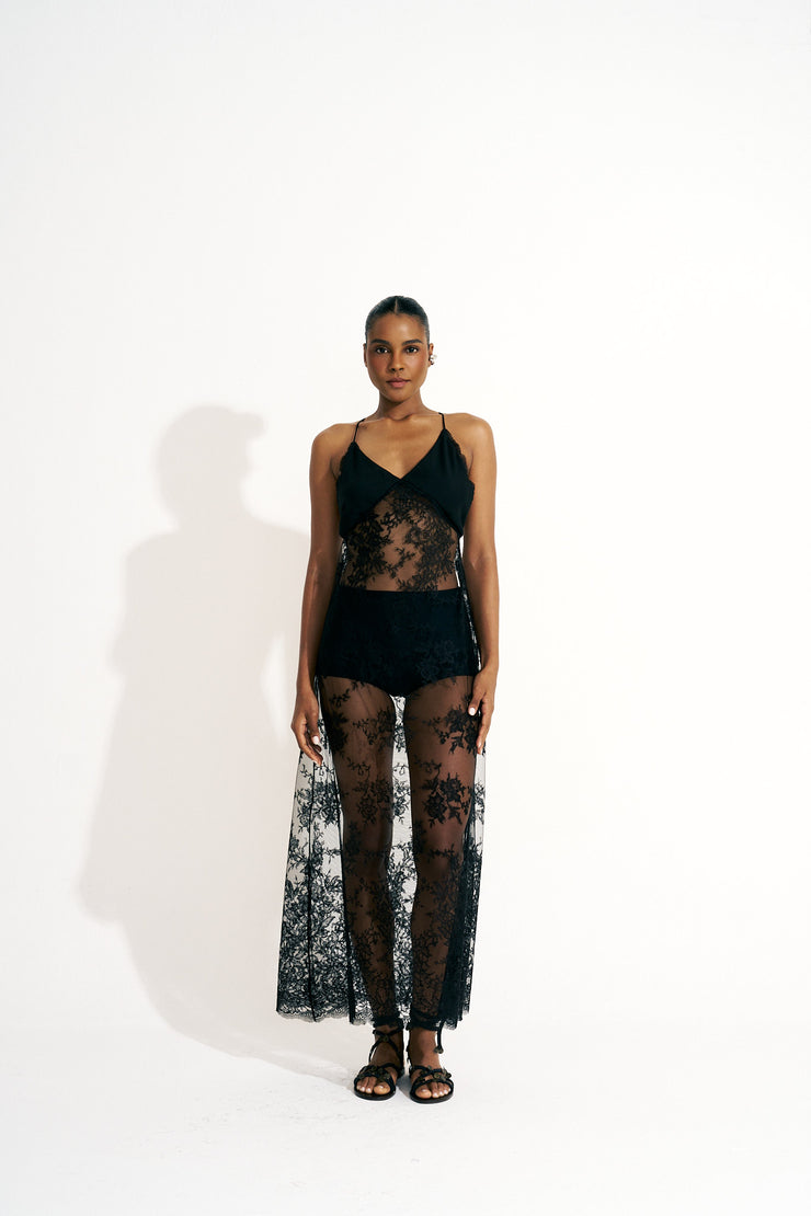 vestido renda preto longo