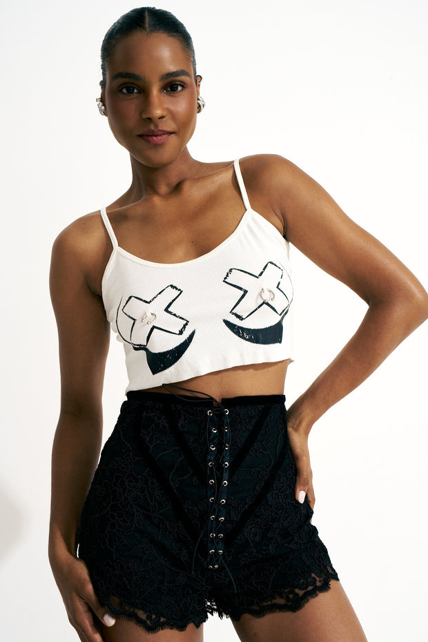 Cropped Canelada Estampa Seio
