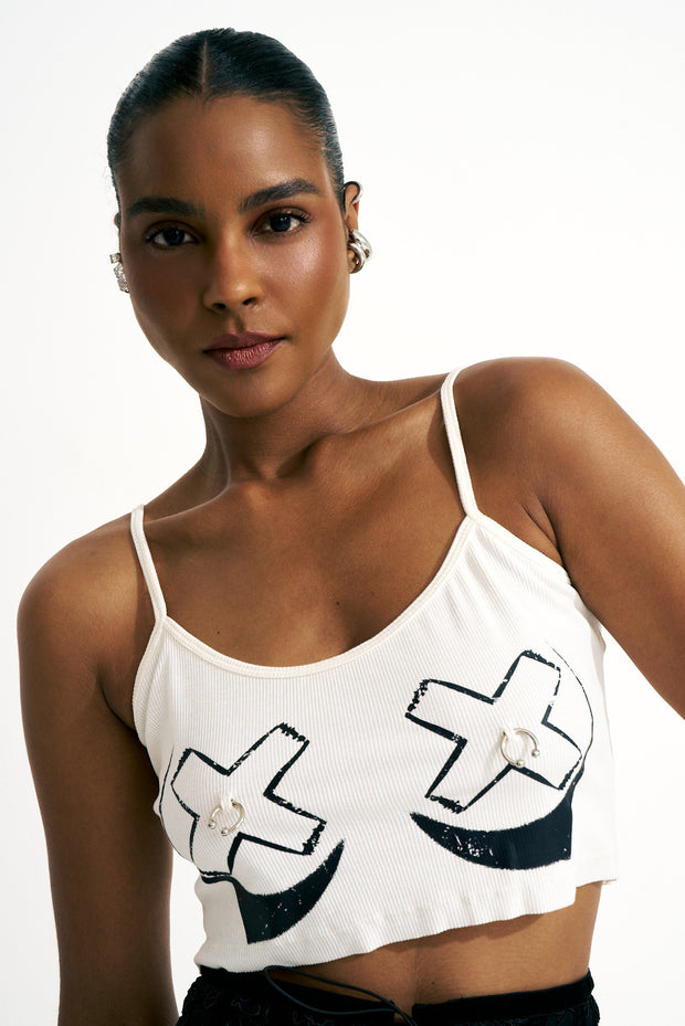 Cropped Canelada Estampa Seio