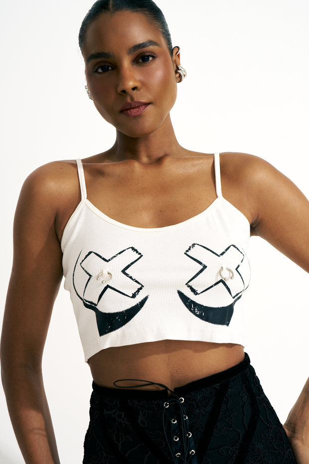 Cropped Canelada Estampa Seio