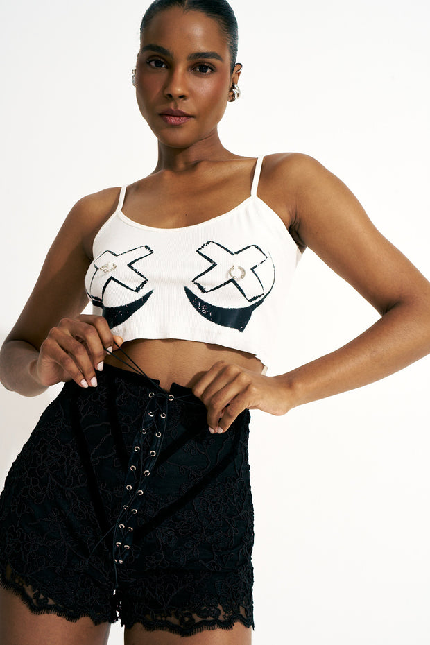 Cropped Canelada Estampa Seio