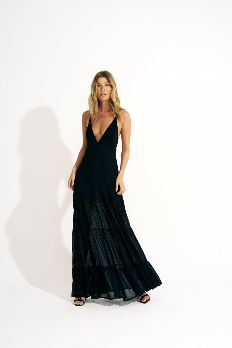 vestido solto tule preto