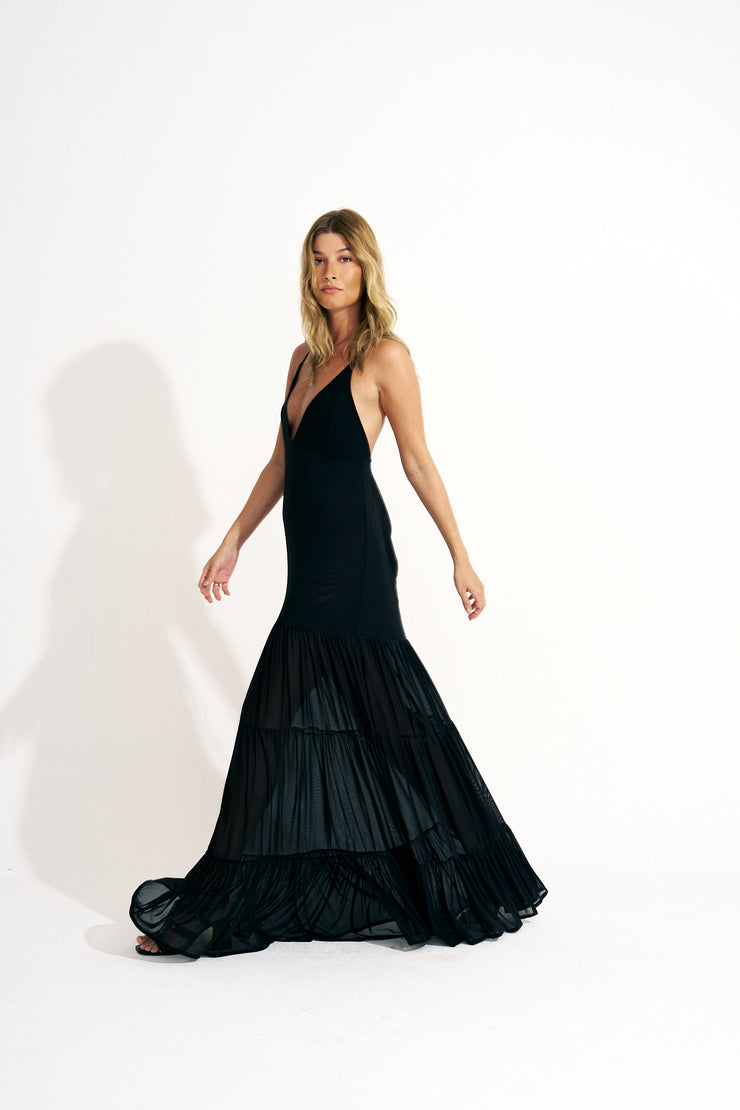 vestido solto tule preto