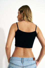 Cropped Canelada Preta Estampa Seio