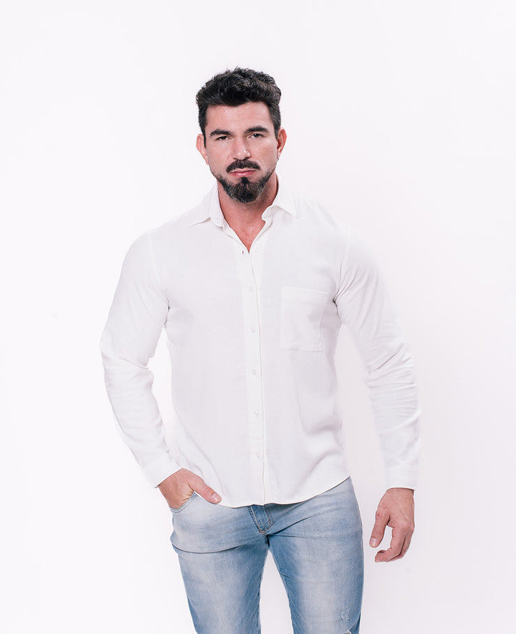 camisa linho Ecow manga longa masculina - Estampa selecionada