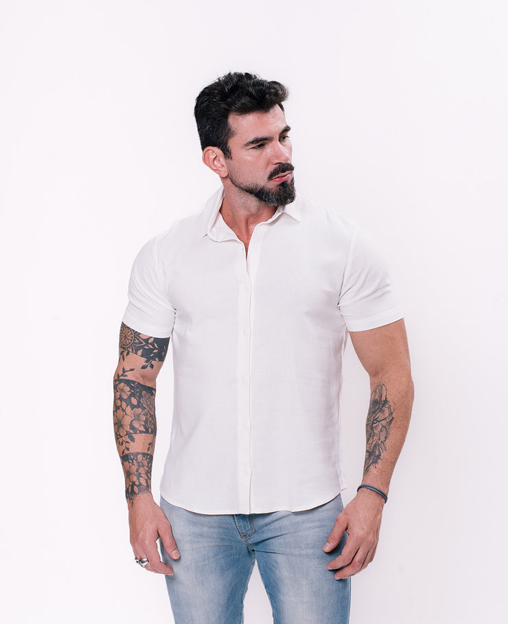 camisa linho Ecow manga curta masculina - Estampa selecionada