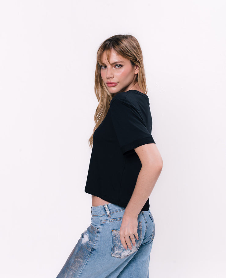 cropped Eco feminina preta - Estampa selecionada