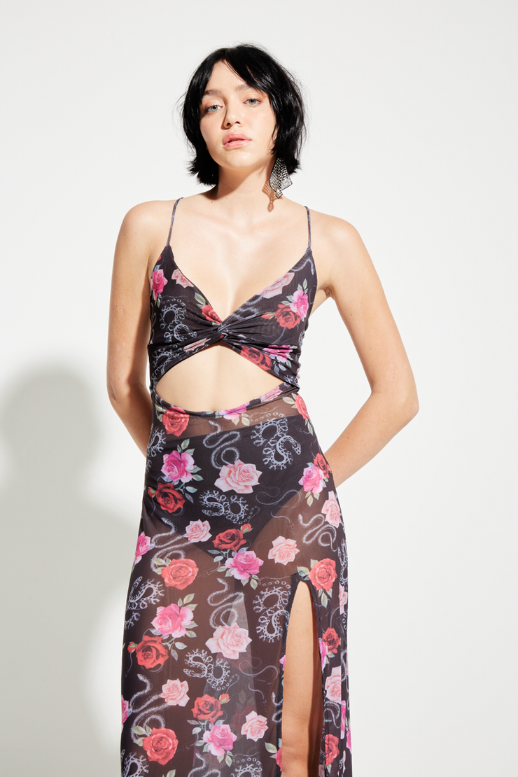 Vestido Tule Recorte Estampa Exclusiva