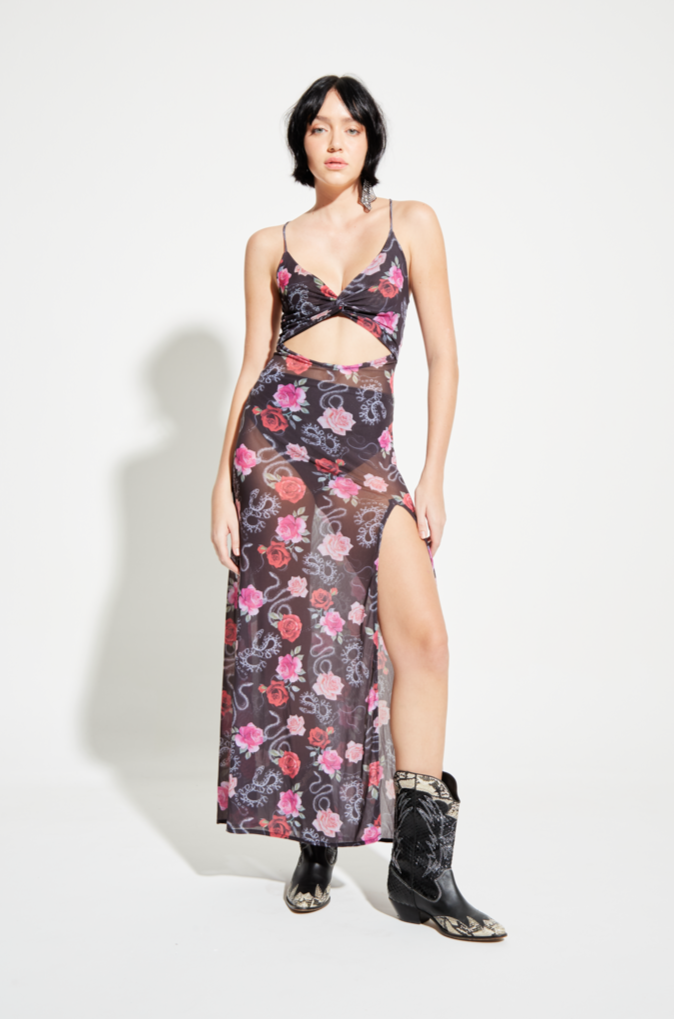 Vestido Tule Recorte Estampa Exclusiva