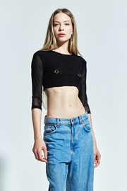 Cropped Tule Piercing Manga Longa