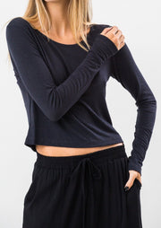 Cropped Manga Longa Preto