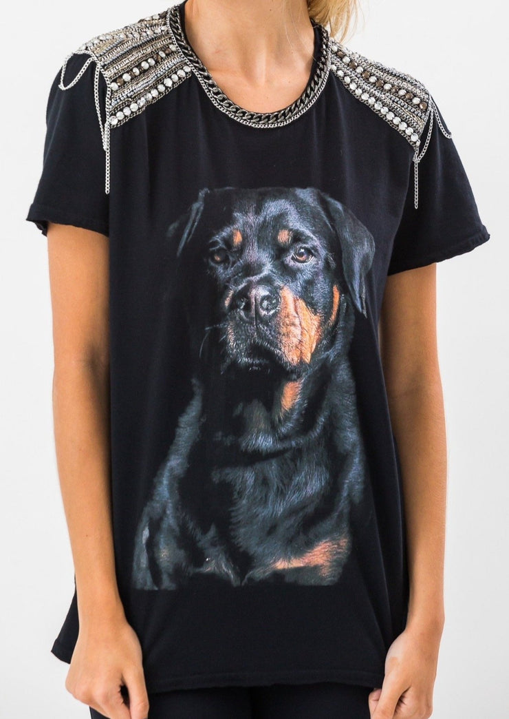 Camiseta Cachorro Bordado Correntes