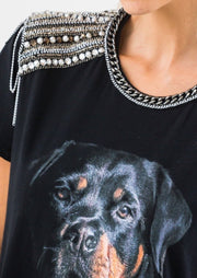 Camiseta Cachorro Bordado Correntes