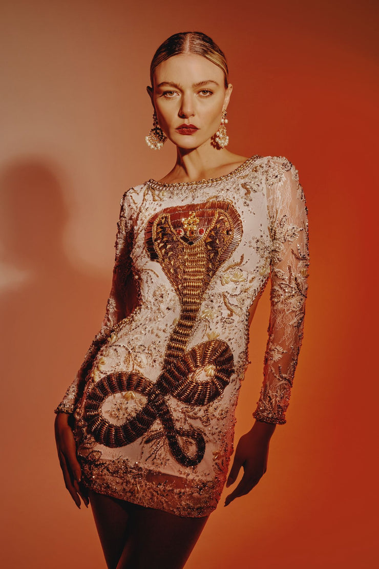 Vestido Curto Cobras Bordado