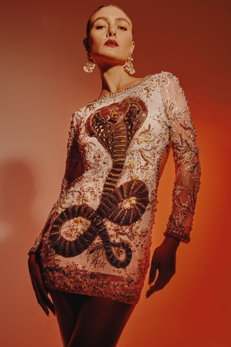 Vestido Curto Cobras Bordado